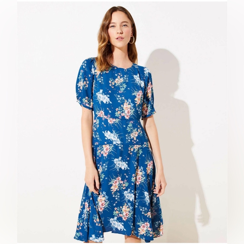 LOFT Blue Floral Midi Dress